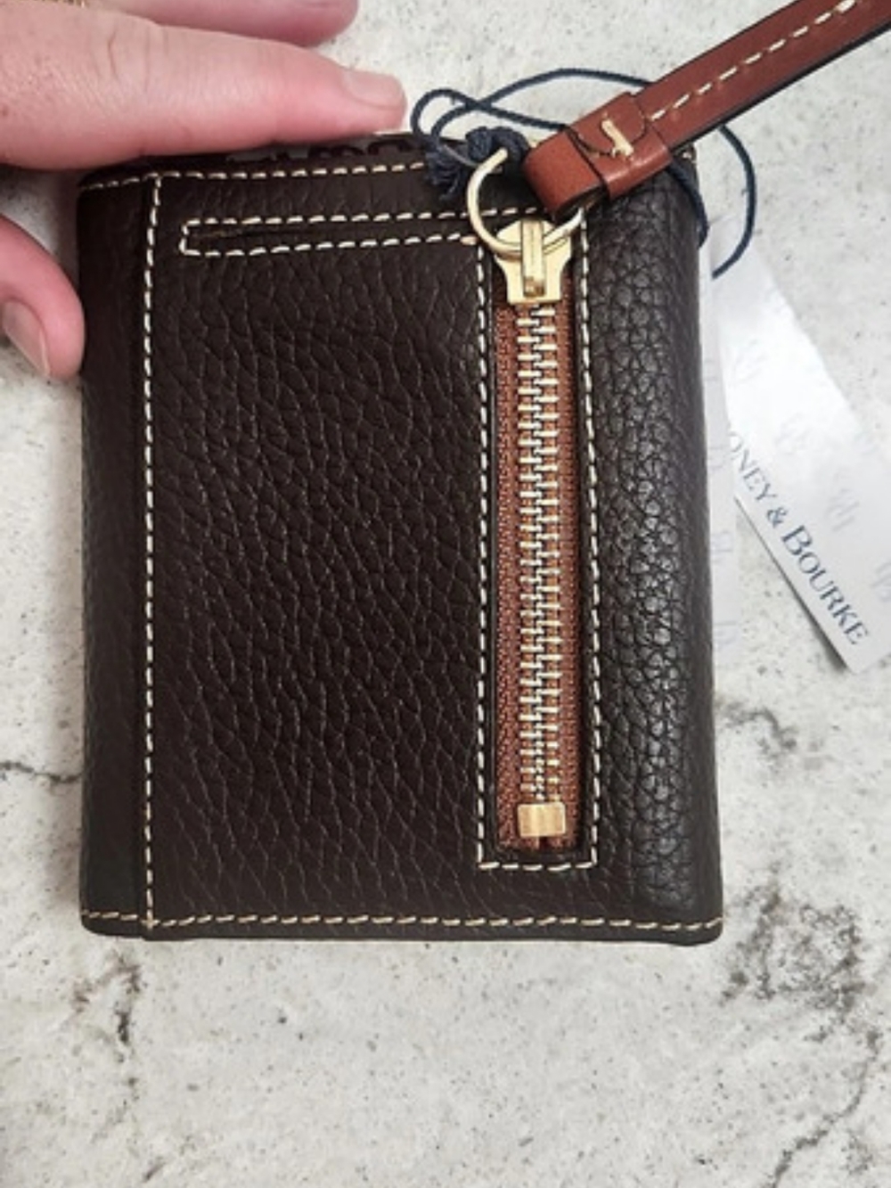 Dooney & Bourke Pebble Grain Small Flap Wallet Brown & Red